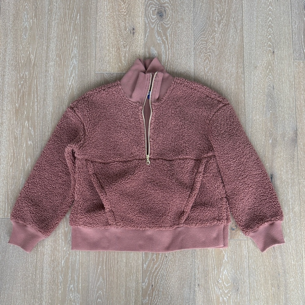 JoyLab Sherpa Mauve Pink Quarter-Zip Fleece Pullover. Size Medium. - Picture 1 of 7